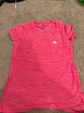 adidas Pink' Heathered V-Neck Athletic Tee